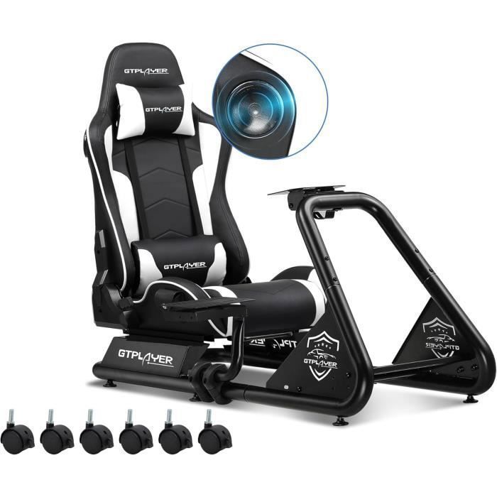 Siège de simulation - GTPLAYER - Simulateur de Conduite - Blanc - Haut-parleurs stéréo 3D - Hauteur/inclinaison réglables
