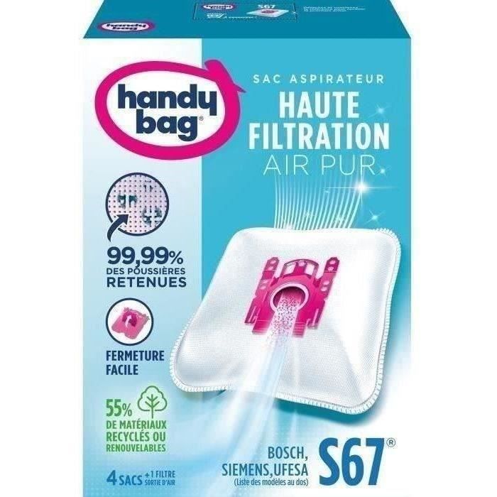 Sacs aspirateurs Handy bag® S67® - Bosch, Siemens, UFESA - Haute Filtration - 4 sacs + 1 filtre