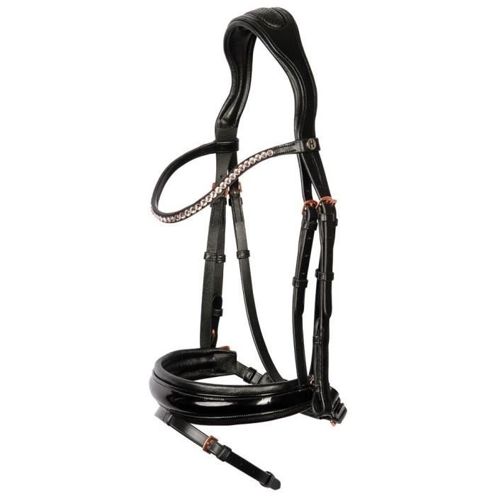 Bridon équitation muserolle combinée Harry's Horse Lacque II - noir - Poney