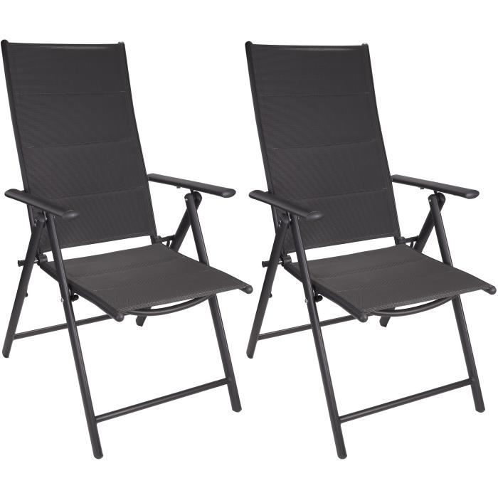 BRUBAKER Riva Lot de 2 Chaises de Jardin Pliante - Chaise à Dossier Haut réglable en 7 Positions - Anthracite