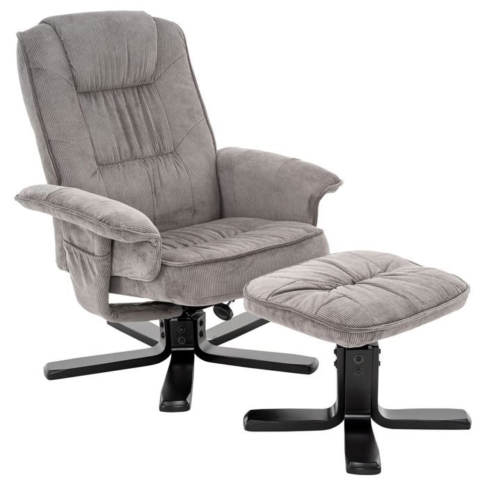 Fauteuil Relax Charly Avec Repose-pieds - Tissu Vintage Brun - Pivotant 360° - Inclinable - Confortable