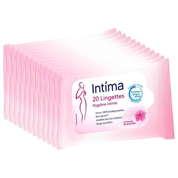 Intima Lingettes hygiène intime douceur et protection - Le paquet de 20 lingettes, Lot de 12