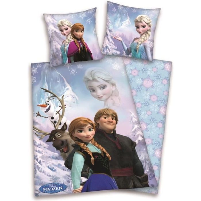 Parure de couette enfant Reine des Neiges 100% coton - 1 housse 140x200 cm + 1 taie 65x65 cm rose