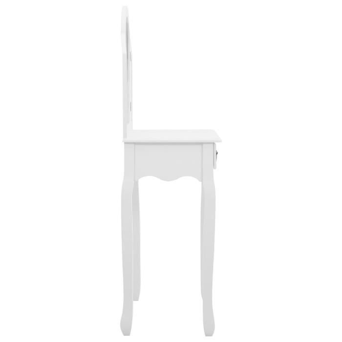 Coiffeuse KIMISS avec tabouret - Blanc - Bois de paulownia MDF - 1 tiroir - Miroir ovale