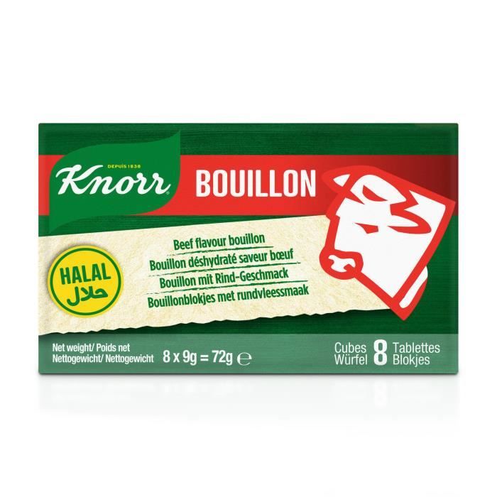 LOT DE 2 KNORR Bouillon saveur Bœuf Halal Bouillons boite de 8 tablettes 72 g