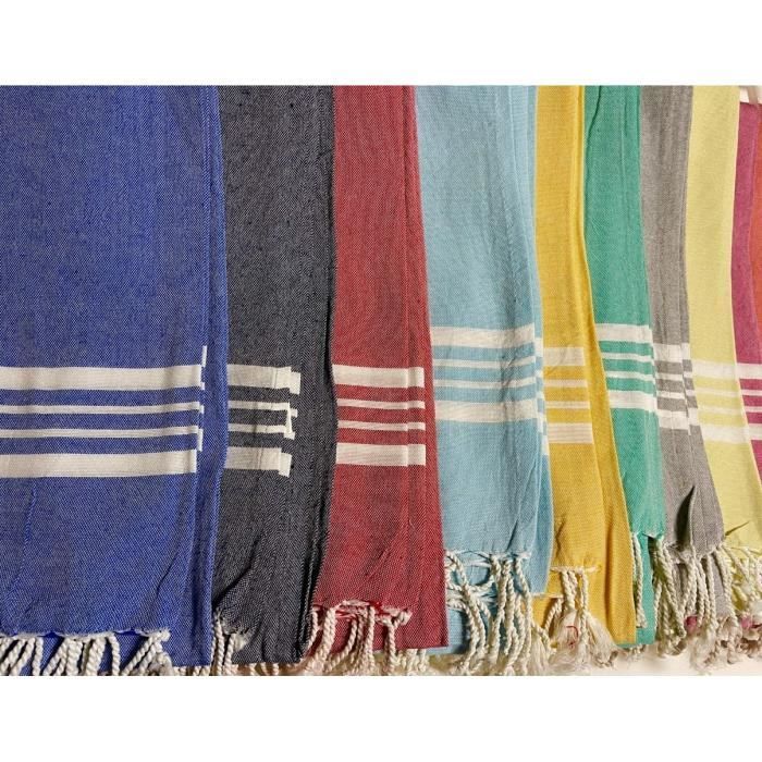 Fouta Tunisienne 100x200cm Blanc Chevron - 100% Coton Serviette Plage Légère