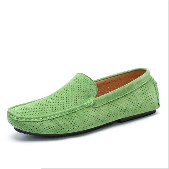 chaussures cuir vert homme