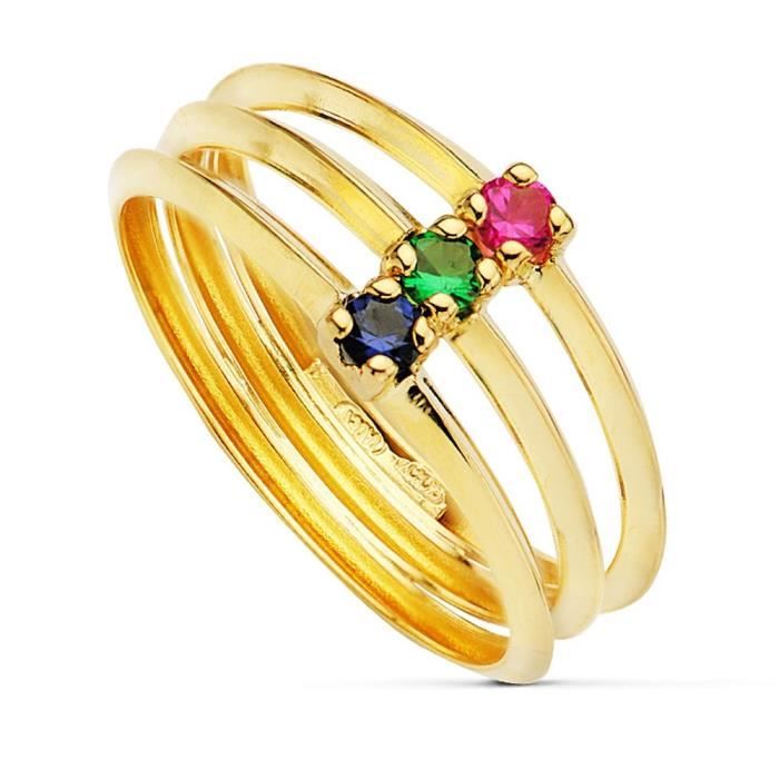 Bague Or rouge 18 carats pierres bleu vert [AB2416] - Taille: 18