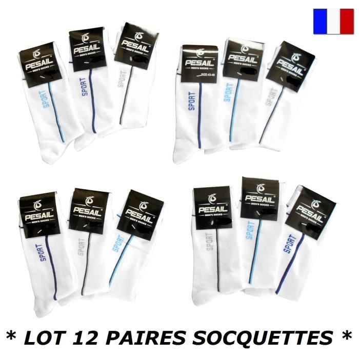 LOT 12 PAIRES DE SOCQUETTES TAILLE 43 44 45 46 CHAUSSETTES DE TENNIS SPORT  HOMME GARCON FILLE ENFANT COTON MAJORITAIRE  Sport - Cdiscount  Prêt-à-Porter