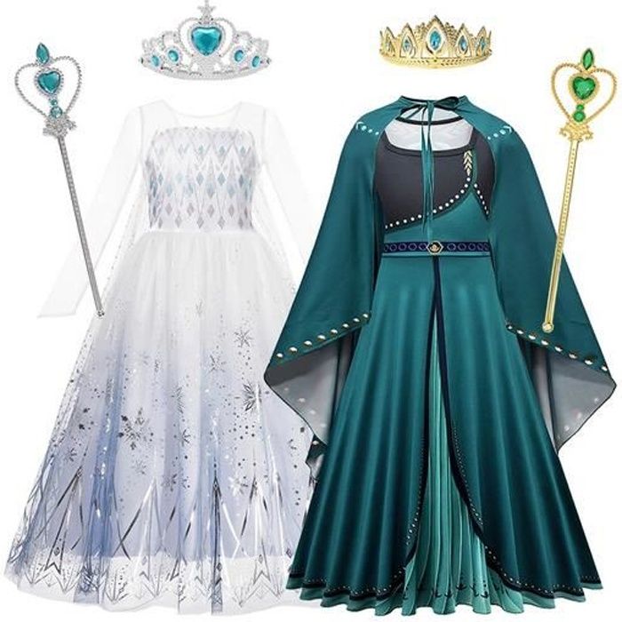 Deux Robe Elsa Anna Déguisement Reine Neiges deux Robes Costume de Reine des Neiges pour Enfants