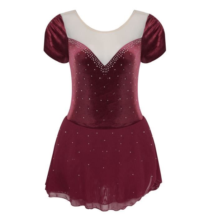 Robe De Patinage Artistique Freebily - Justaucorps à Manches Longues Avec Paillettes - Tailles S-XXL Pour Concours Et Danse