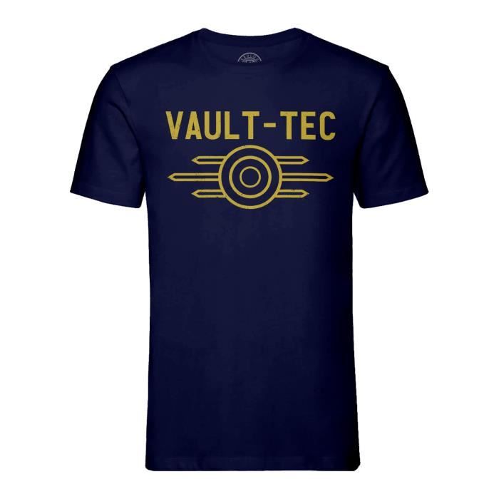 T-shirt Homme Col Rond Bleu Vault-Tec Geek Jeux Video Dystopie Science Fiction