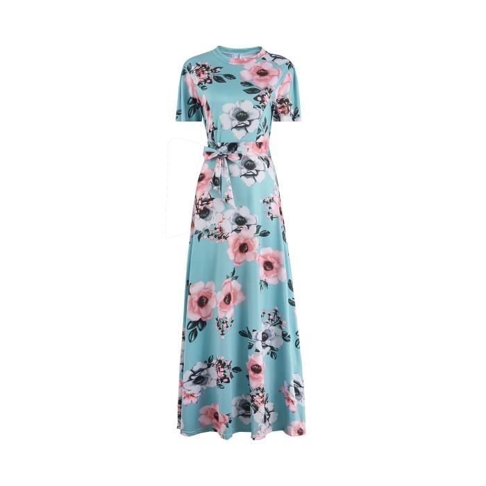 Femme cool manches courtes Floral Robe Casual Ladies Soiree Maxi Dress ...
