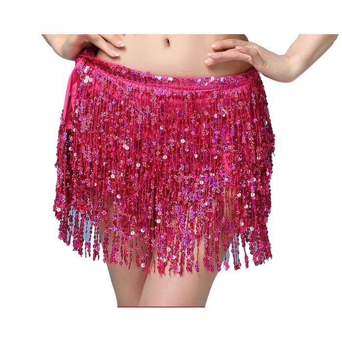 Jupe à Franges Paillettes Pour Femme - Longueur ~80 Cm - Taille Élastique - Pour Danse Du Ventre, Fête, Rave, Déguisement - Orange Étincelant
