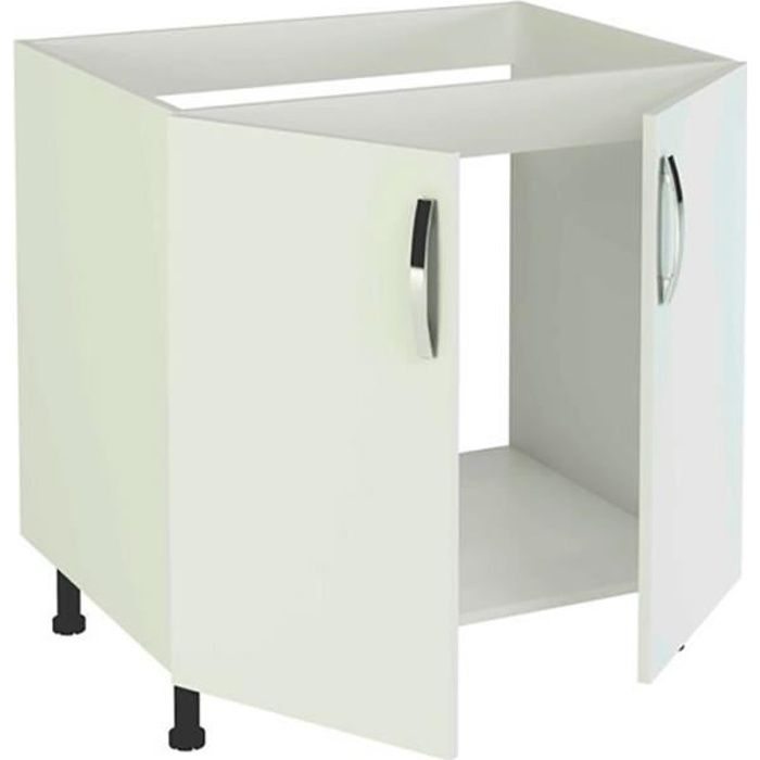 meuble bas de cuisine pour evier 2 portes coloris blanc - hauteur 85 x longueur 80 x profondeur 58 cm