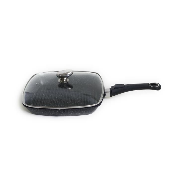Pradel Excellence - 52383M - Poêle Grill 28 x 28 cm Façon Pierre avec Couvercle en Verre, tous Feux dont Induction