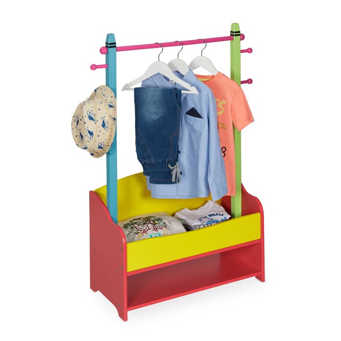 Relaxdays Penderie pour enfants portant vêtements chambre 4 crochet 2 tiroirs HLP : 100 5x71x30 cm multicolore