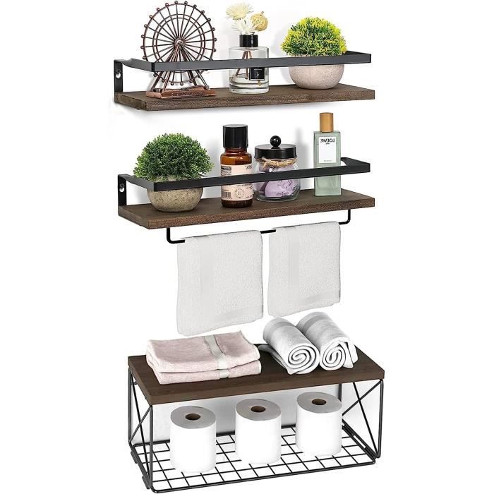 Etagere Murale Bois Lot De 3, Rustique Étagères Salle De Bain