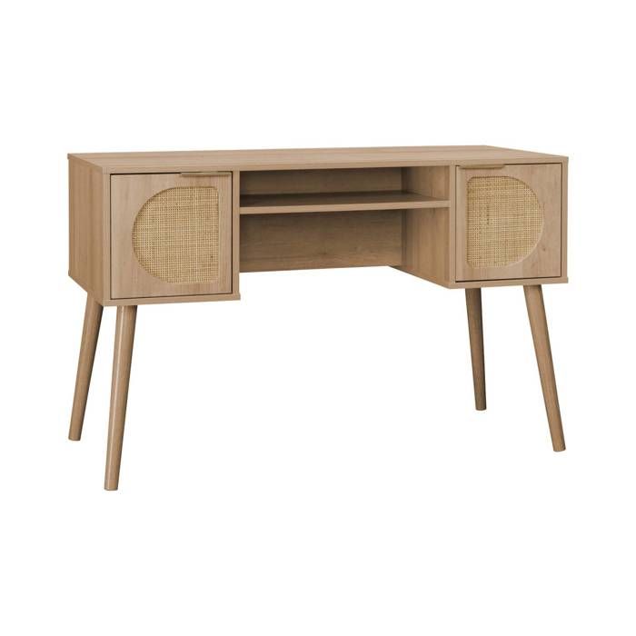 sweeek - Bureau décor bois et cannage 2 portes EVA sweeek - Bureau décor bois et cannage 2 portes EVA