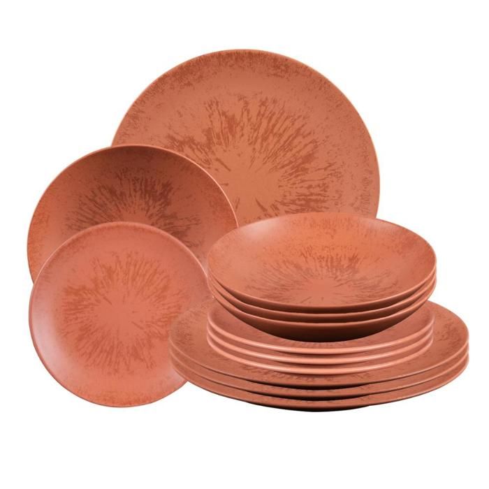Service dassiettes 12 pièces Onyx Terracotta - Table Passion