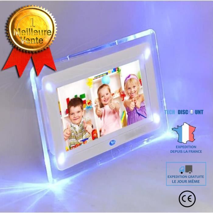 Prise UE Socobeta Cadre Photo numérique Écran LED HD de 7Cadre Photo numérique Réveil Lecteur MP3/4 avec télécommande