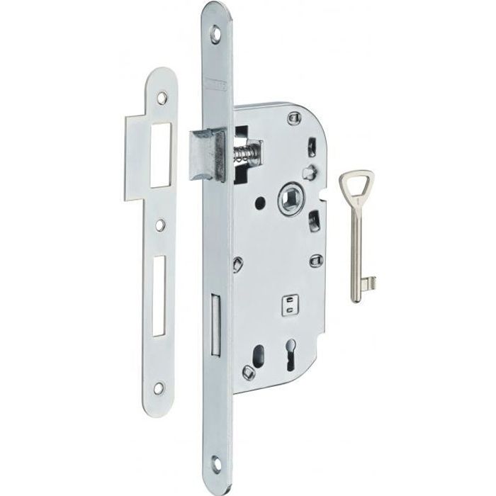 THIRARD - Serrure encastrable à clé pour porte de chambre, axe 40mm, bouts ronds, blanc, 1 clé 40 mm