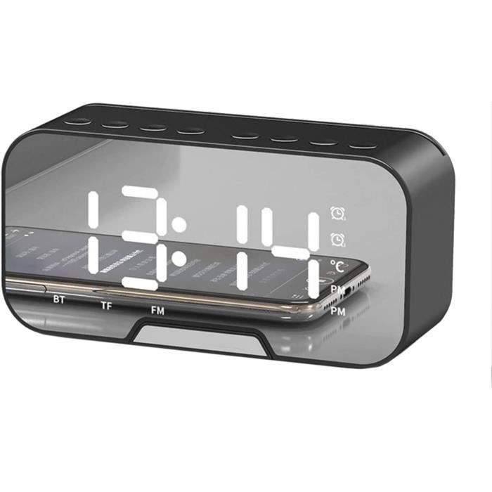 Réveil Numérique Bluetooth Avec Chargeur Sans Fil, Radio FM & Haut-Parleur - Horloge Table Chambre Blanc
