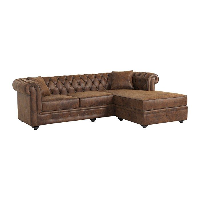 Canapé dangle chesterfield réversible TOLEDO en microfibre vieillie - Marron