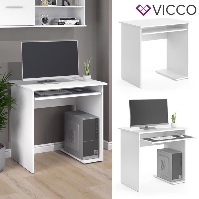 bureau vicco nick blanc, table de travail, table de bureau, bureau informatique, tablette clavier