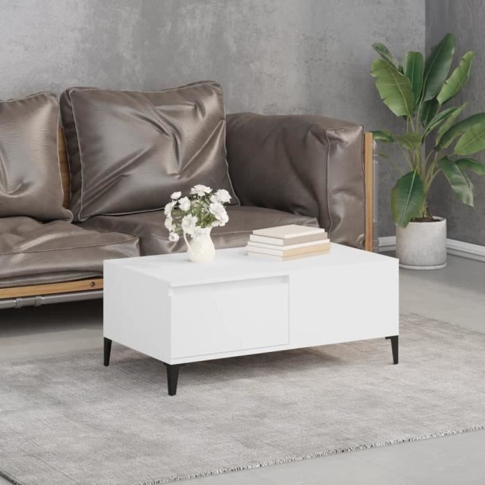 vidaXL Table basse Blanc 90x50x365 cm Bois dingénierie 821116