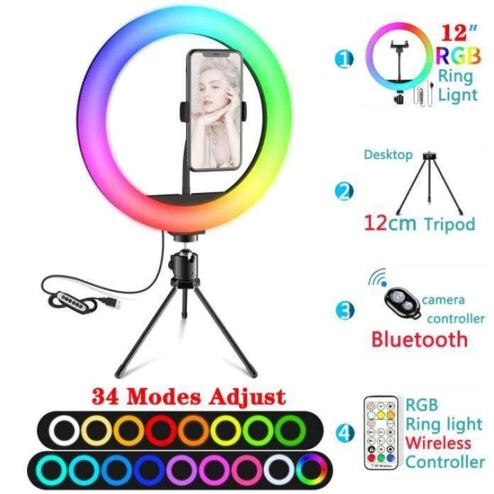 Evershop Anneau Lumineux LED 5" Pour Ordinateur Portable Avec Trépied Et Support Téléphone - 3 Couleurs 10 Niveaux
