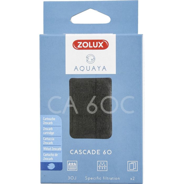 Cartouche de filtration pour aquarium - ZOLUX - Pour pompe cascade 60 - Cartouches charbon actif et zéolithe