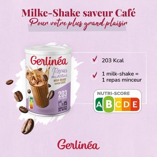 Gerlinéa Boisson Milkshake goût Vanille Substituts de repas riche en  protéines Poudre à reconstituer contient 15 repas 220385
