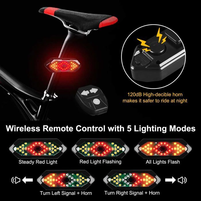 Feu Arrière Vélo Avec Clignotants Et Télécommande - Lumière LED Rechargeable Sécurité VTT Route