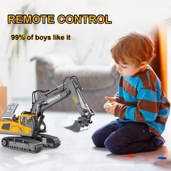 Excavatrice RC 6 Canaux – Jouet De Chantier Avec Godet Métal, 270° Rotation – Cadeau Pour Enfant 6 Ans
