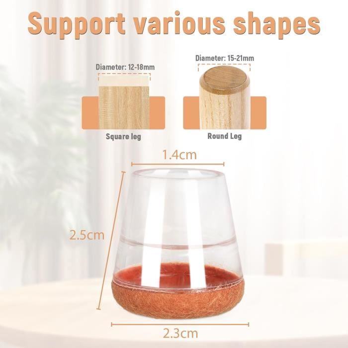 Patin De Chaise - PTFE - Lot De 4 - Diamètre 16-17mm - Plastique - Antirayure - Bricolage