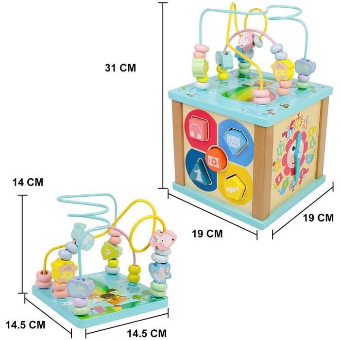 Cube d'activités en bois COSTWAY Jouet Montessori Bébé 18 Mois et Plus