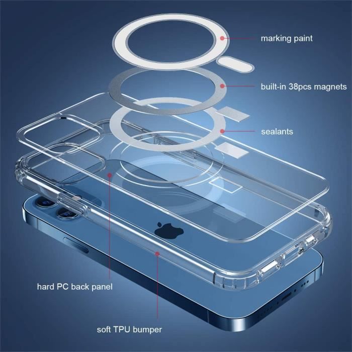 Coque Magnétique Transparente pour iPhone 12 Pro Max Charge Magsafe, Étui  Bumper TPU en Silicone Souple à Dos Rigide Slim Fit Housse