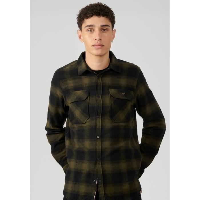 Chemise a carreaux kaki homme KAPORAL CAINE Manches longues Regular Col chemise Kaki Cdiscount Pret a Porter