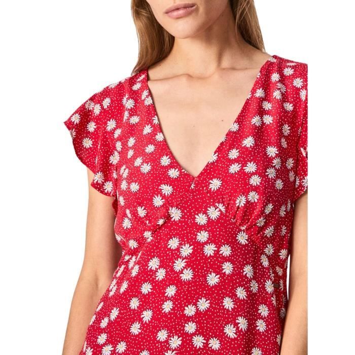 Robe PEPE JEANS Mila Rouge Motif fleuri Encolure en V Rouge Cdiscount Pret a Porter
