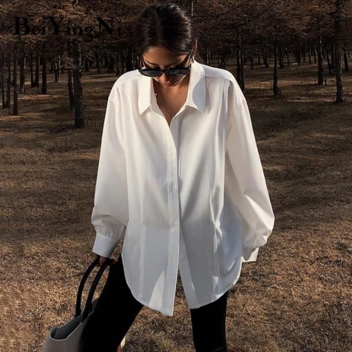 Chemises Femme Mode Ample Vente Chaude Tendance Coton Mode Decontractee Nouveau Confort blanc Blanche
