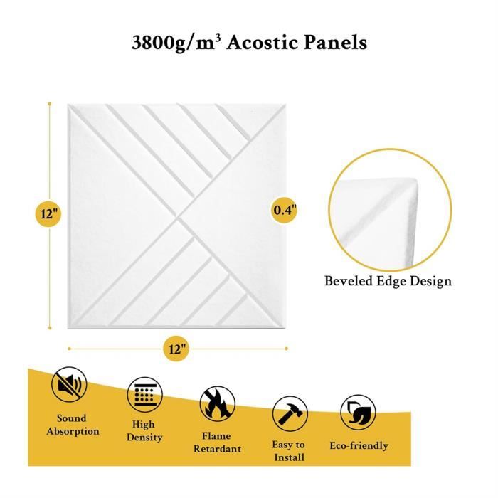 Panneaux acoustiques auto-adhésifs Pack 12, 12 x 12 x 0,4 pouces