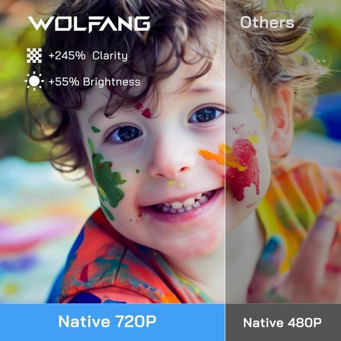 Projecteur Portable WOLFANG 4K Supporté, Android 11, 20 000 Lux, Rotation 180°, WiFi 6 - 3