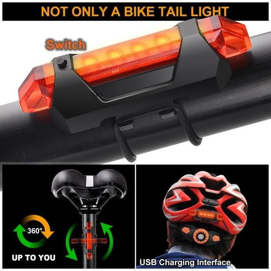 Phare Avant Et Arrière Vélo Rechargeable USB - LED Puissante, Clip Réglable - Noir