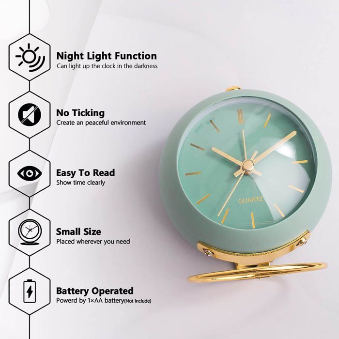 HENGBIRD – Horloge Rétro Silencieuse 10,2 Cm – Métal Blanc – Sans Tic-Tac – Éclairage Doux Sur Pile – Pour Chambre Ou Bureau