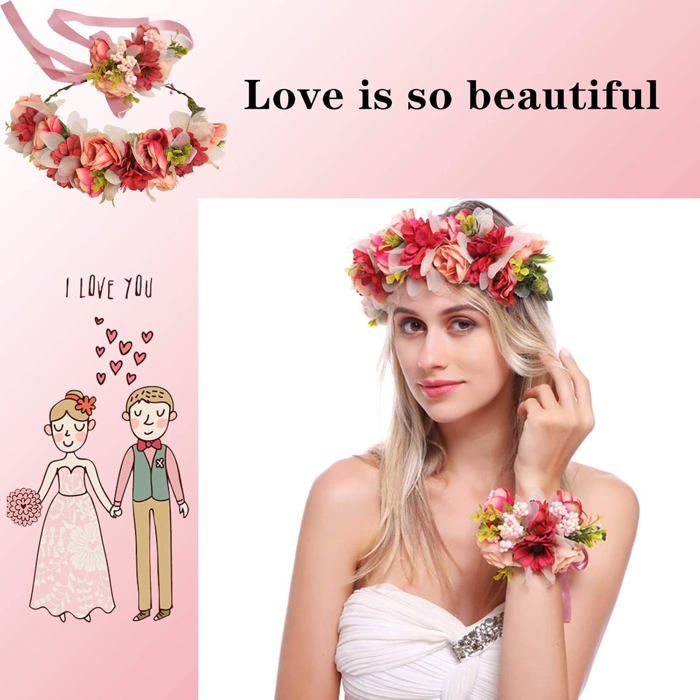 Couronne De Fleurs(la Ligne D'or) Femme Serre Tete Avec Ruban Florale