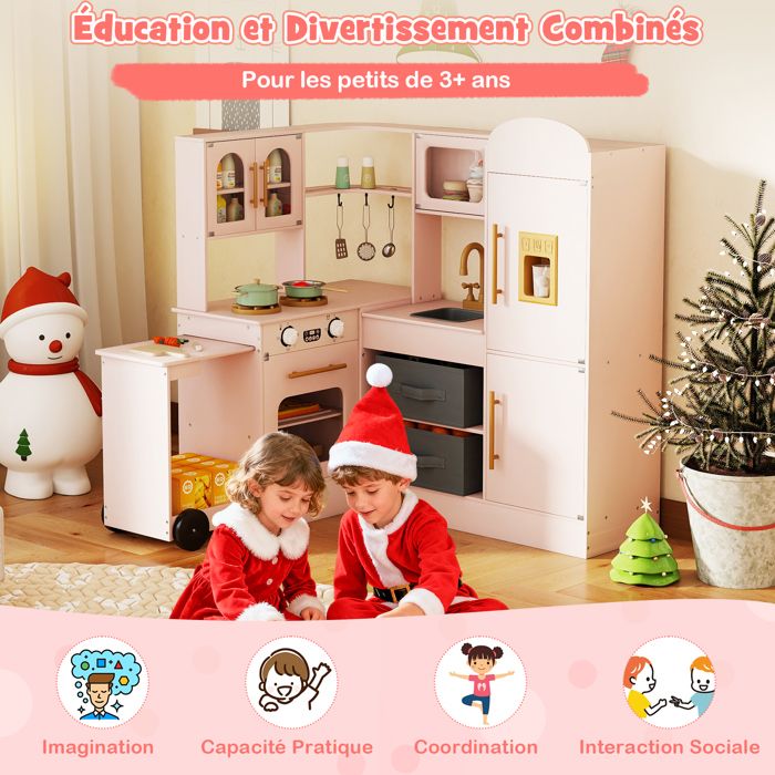 Cuisine Enfants 2 En 1 COSTWAY Avec 14 Accessoires - Jeu Barbecue Et Salle à Manger
