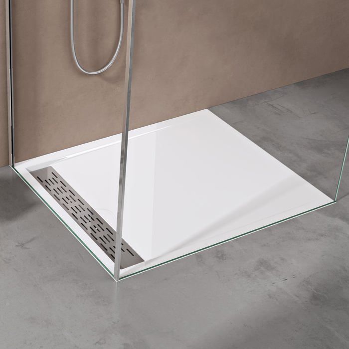 SONNI Receveur De Douche De Forme Carrée 90 X 90 X 4 Cm – Avec Design Plat, Receveur De Douche Antidérapant, Matériau SMC, Drainage Central, Avec Bonde
