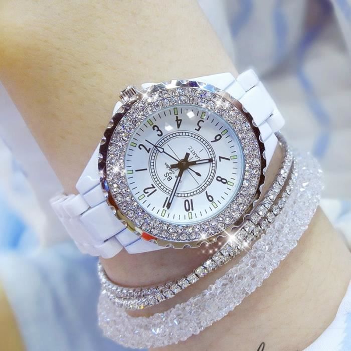 SHARPHY Montre Femme de marque GENEVA Strass bracelet or rose Papillon