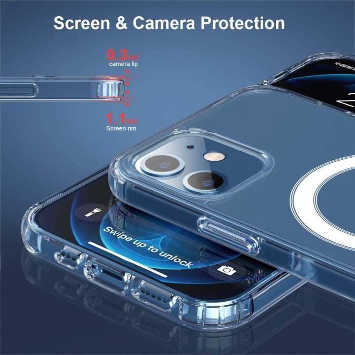 Coque IPhone 12 Avec Cordon - Compatible MagSafe - Protection Verre Trempé écran Et Caméra - Transparente, Antidérapante